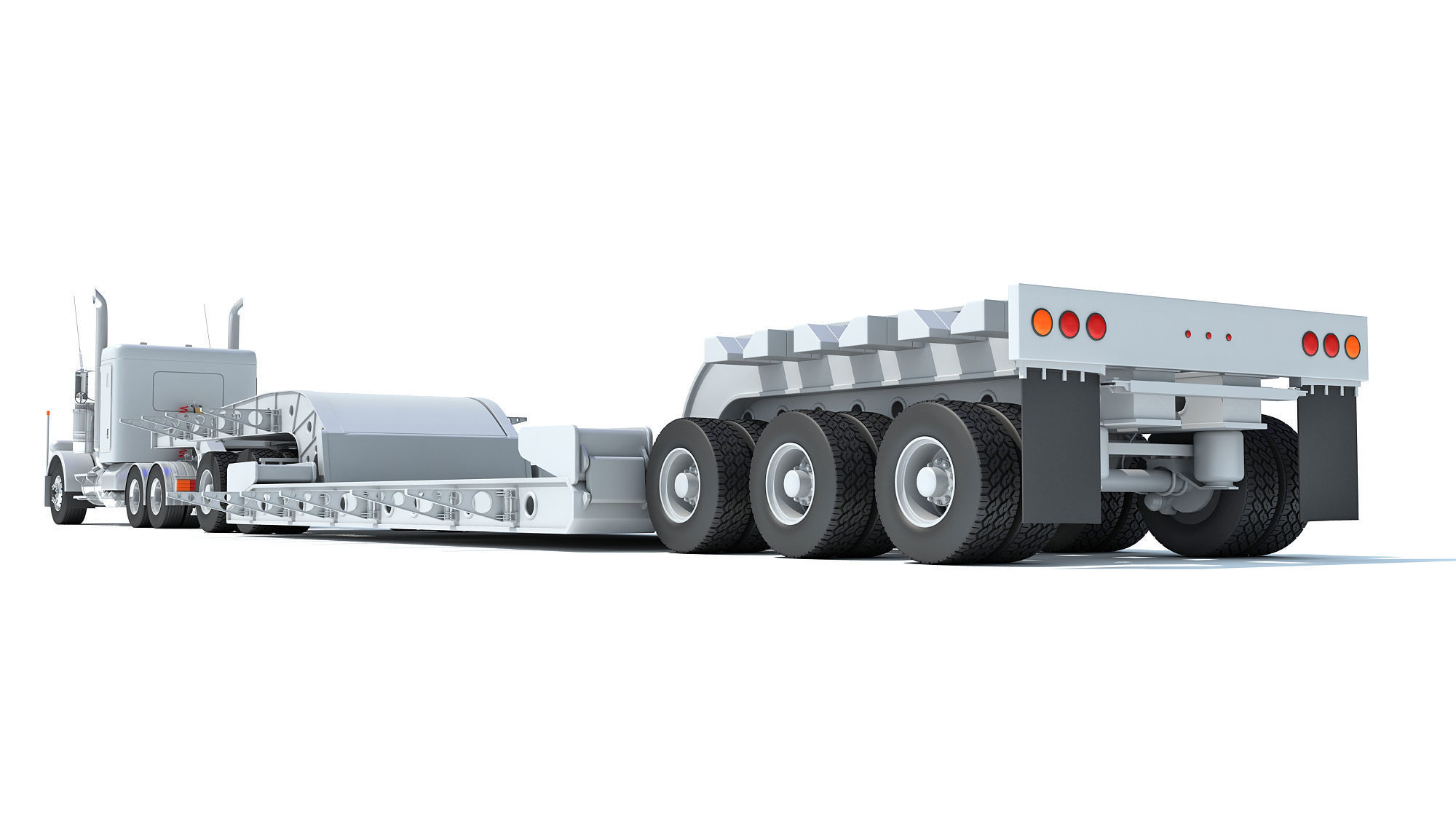 Semi Truck with Lowboy Trailer 3D model_3
