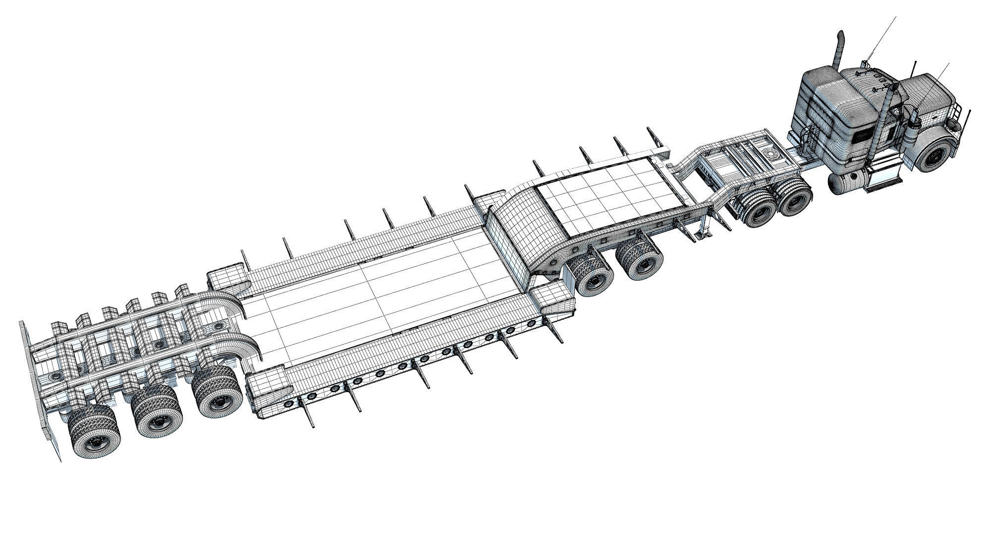 Semi Truck with Lowboy Trailer 3D model_18