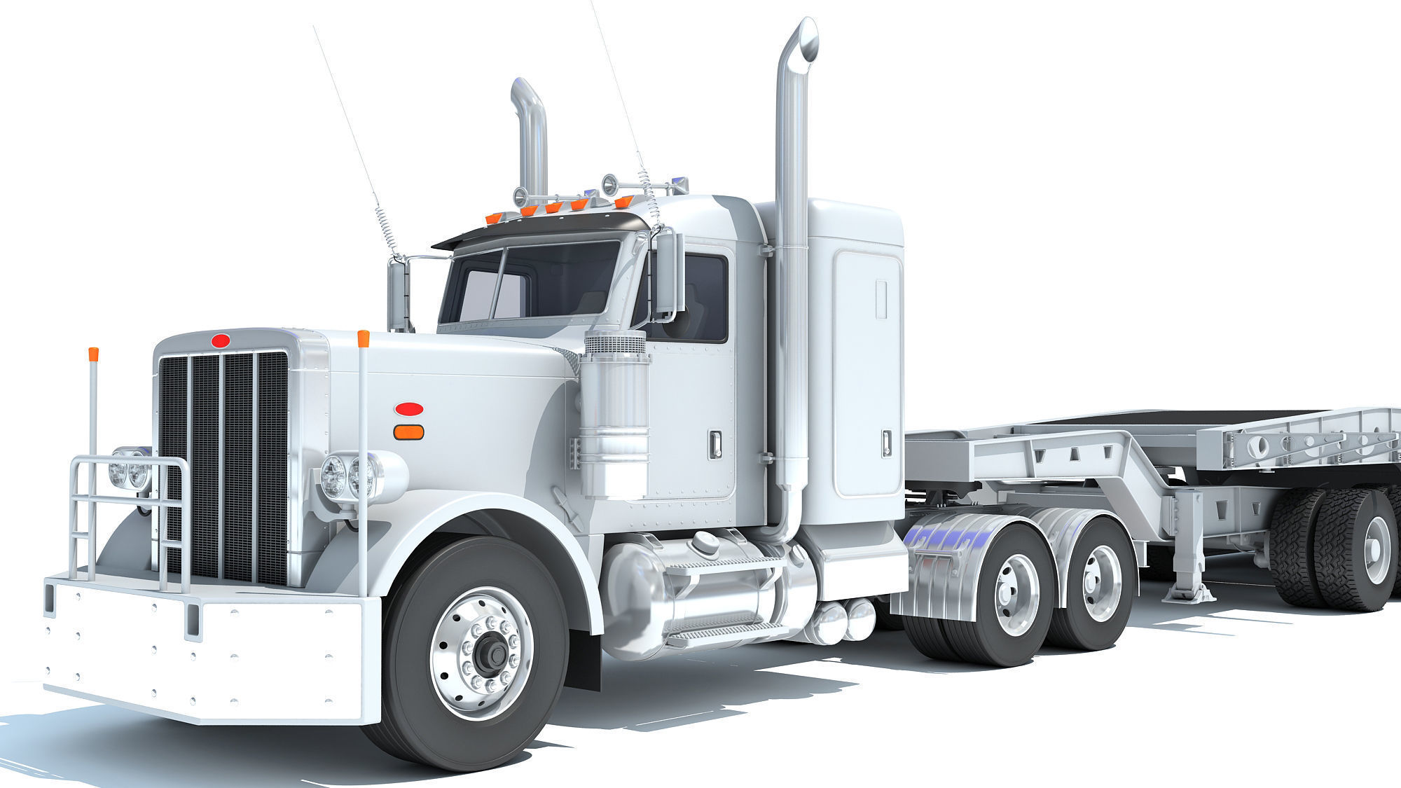 Semi Truck with Lowboy Trailer 3D model_12