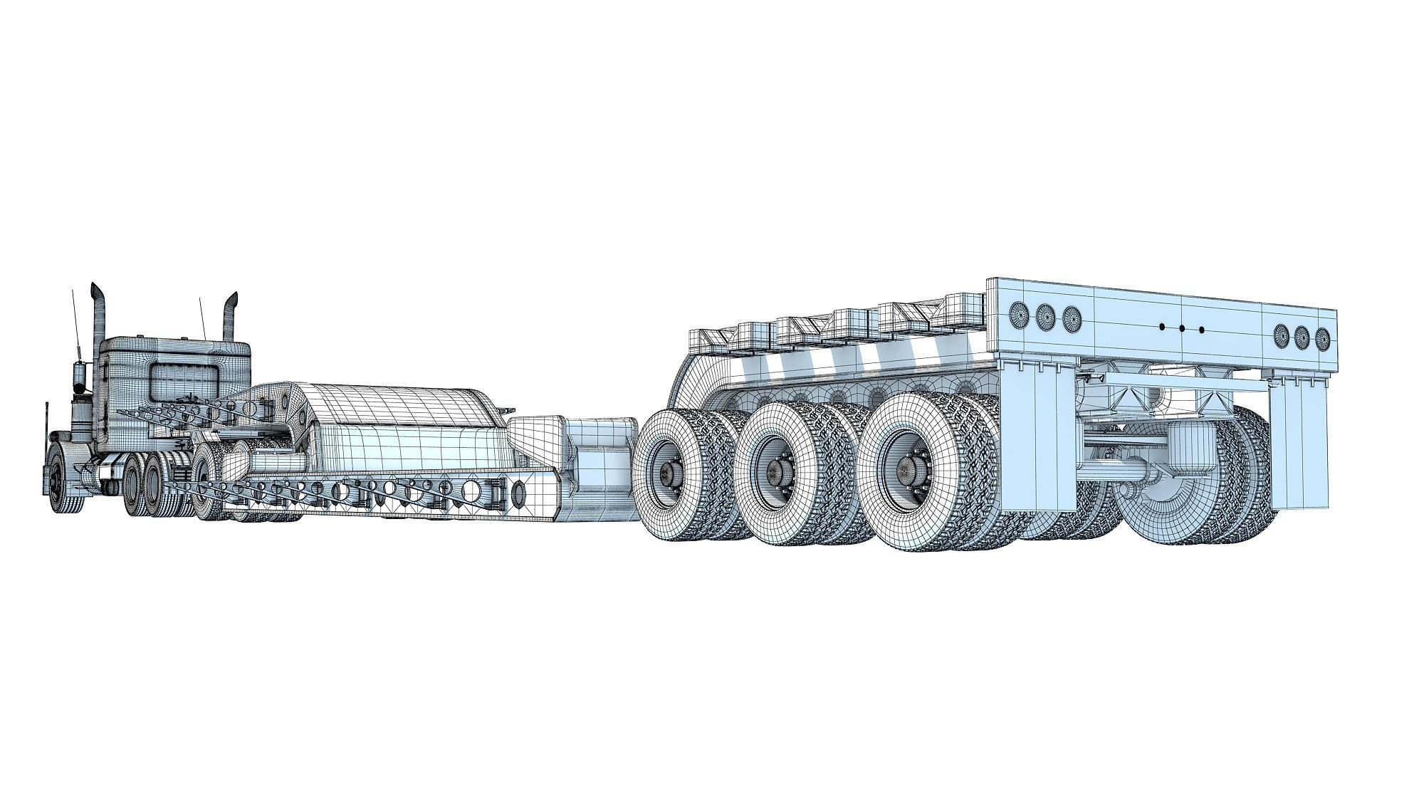 Semi Truck with Lowboy Trailer 3D model_17