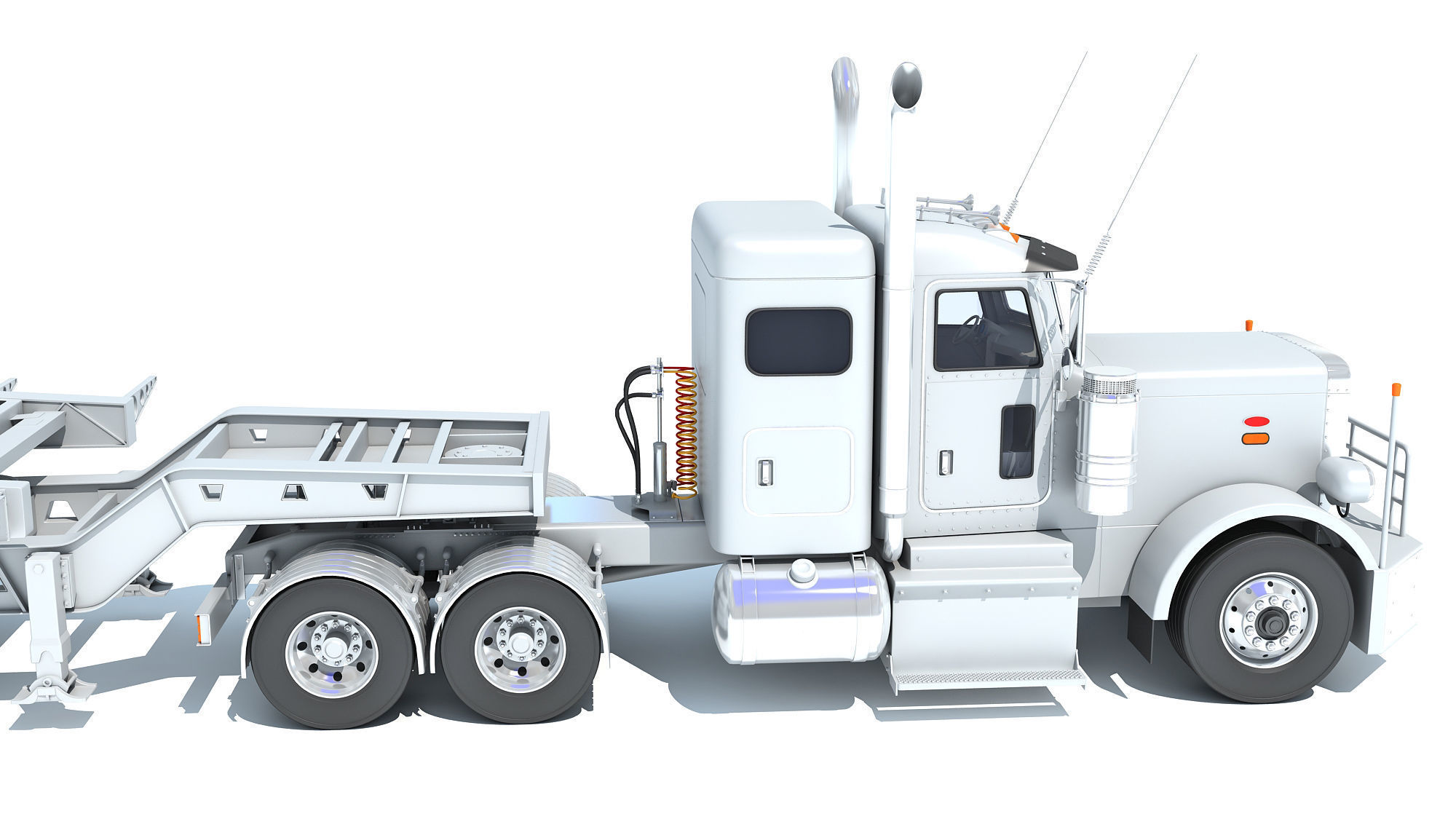Semi Truck with Lowboy Trailer 3D model_14