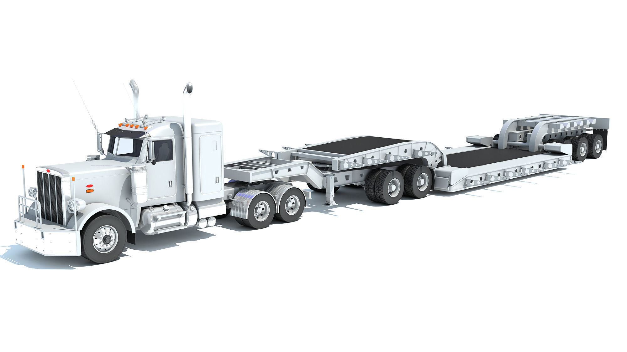 Semi Truck with Lowboy Trailer 3D model_10