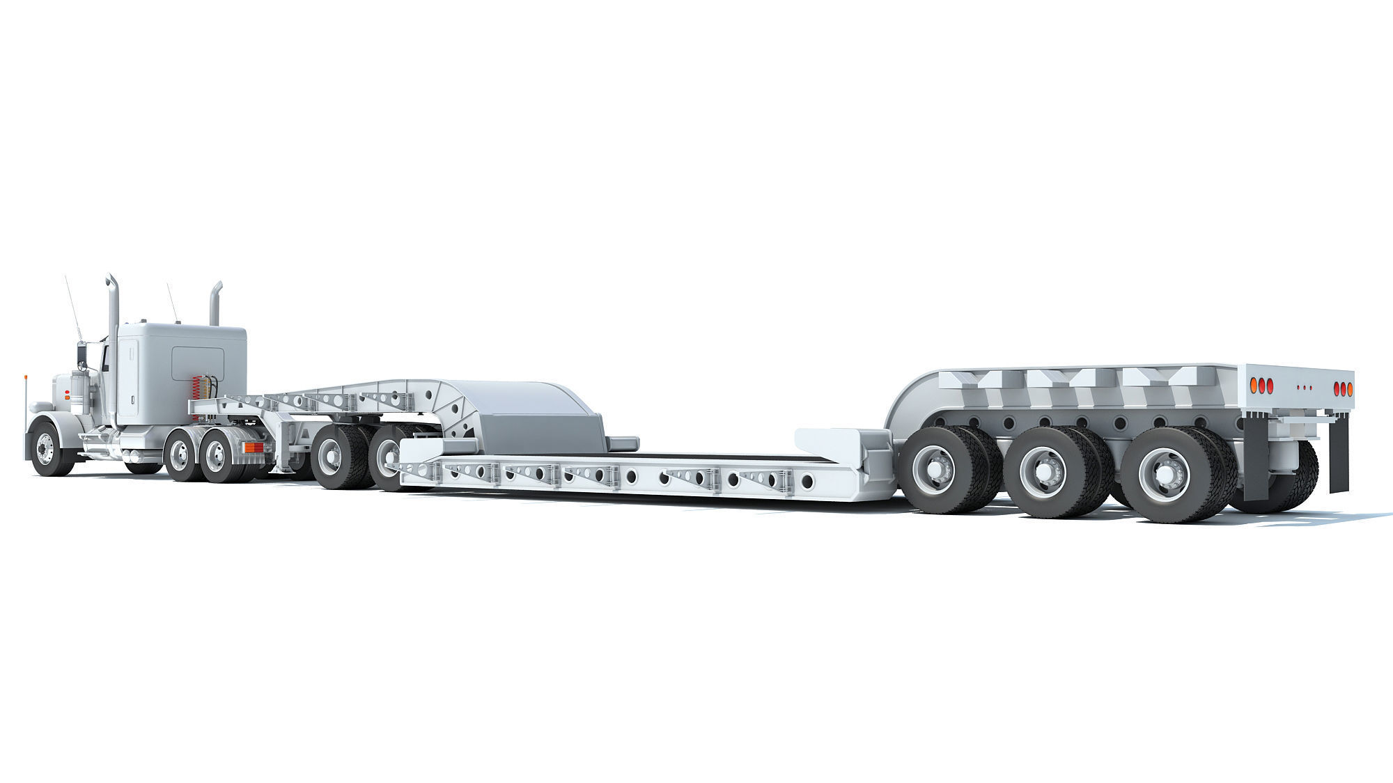 Semi Truck with Lowboy Trailer 3D model_2