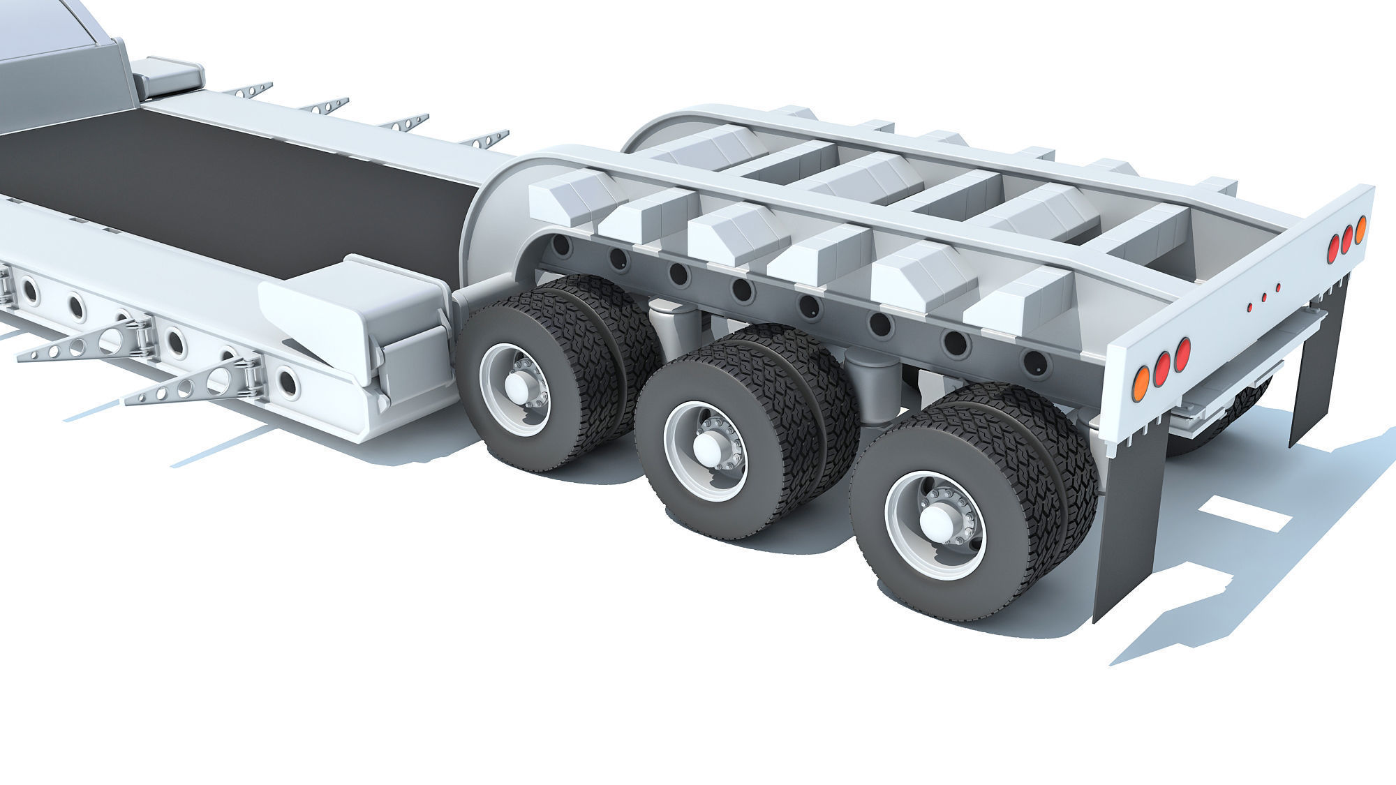 Semi Truck with Lowboy Trailer 3D model_15