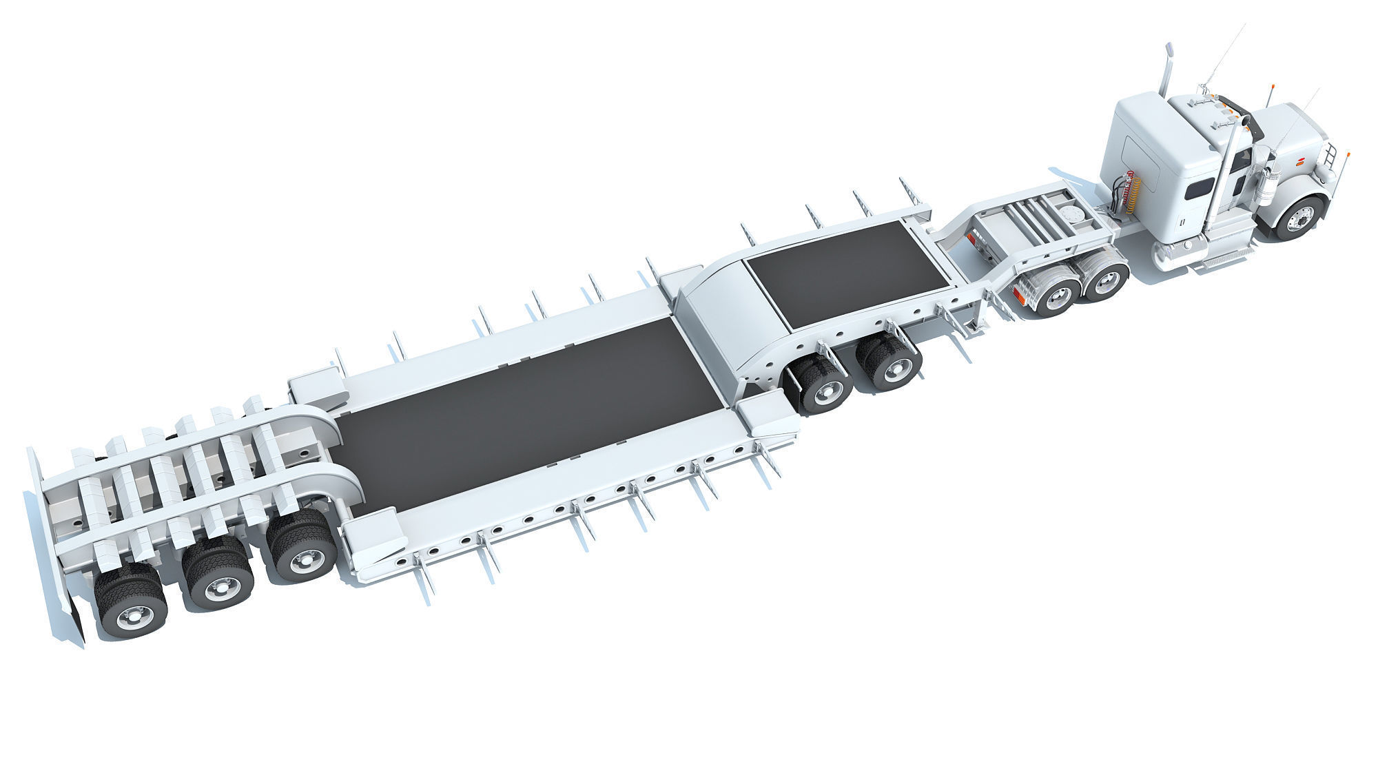 Semi Truck with Lowboy Trailer 3D model_6