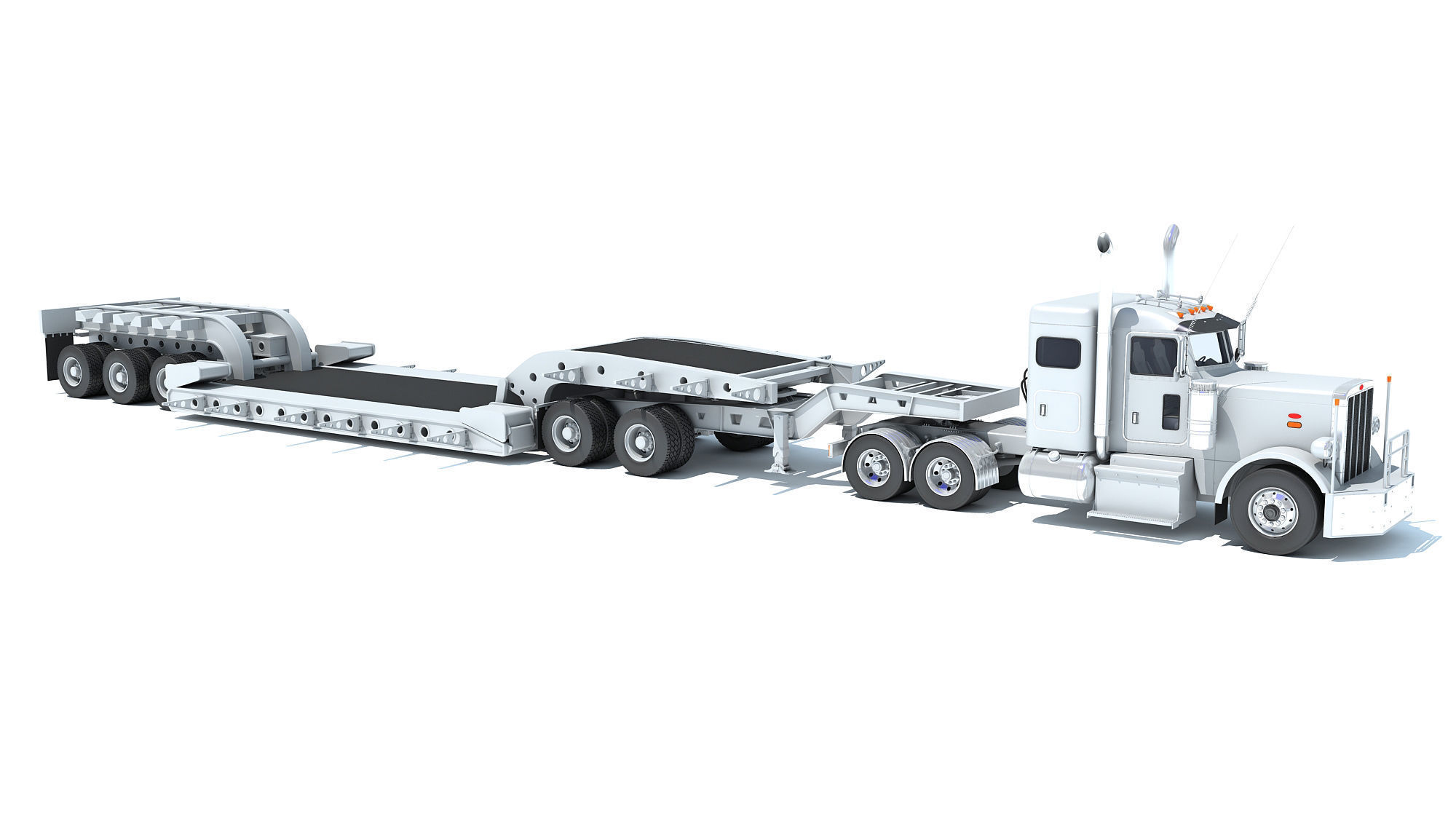 Semi Truck with Lowboy Trailer 3D model_7