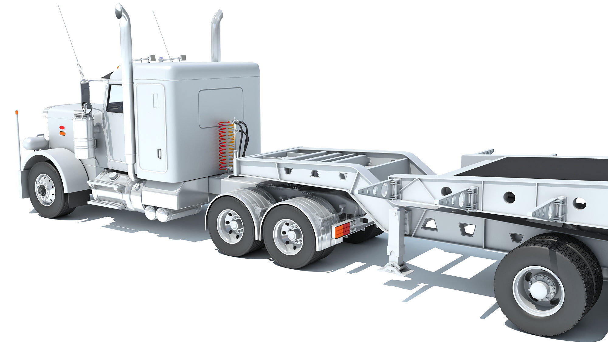 Semi Truck with Lowboy Trailer 3D model_13