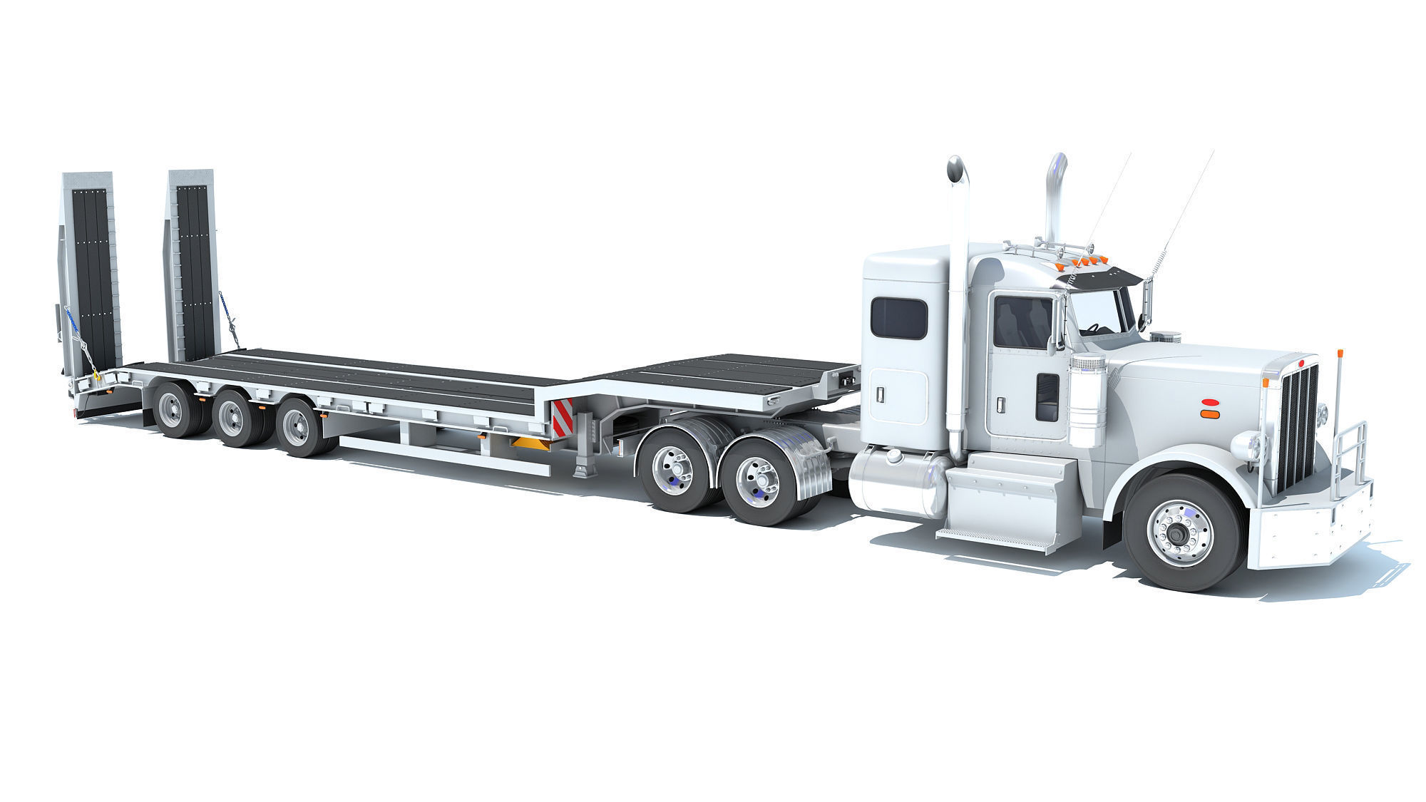 Semi-Truck with Platform Trailer 3D model_7