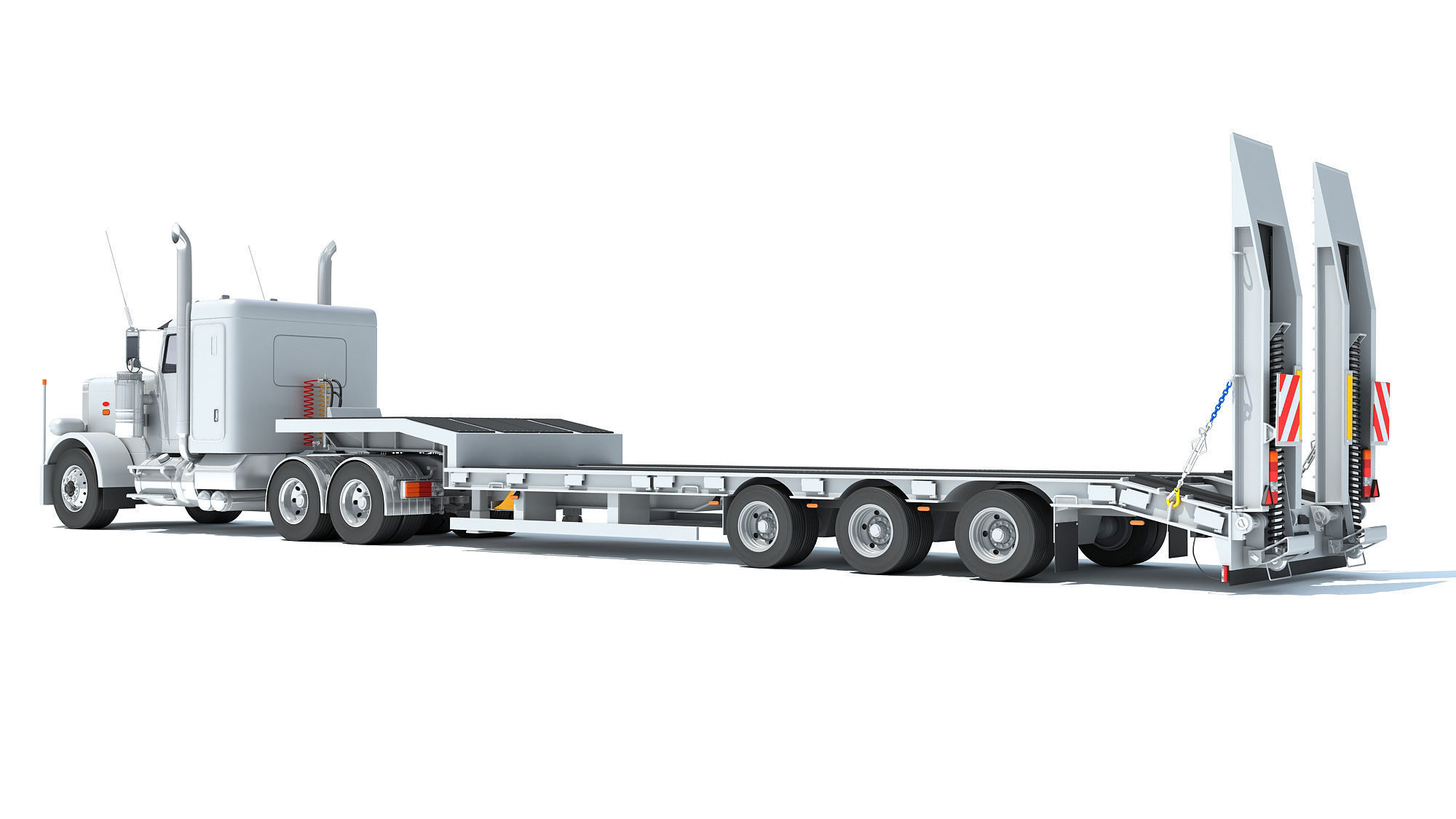Semi-Truck with Platform Trailer 3D model_2