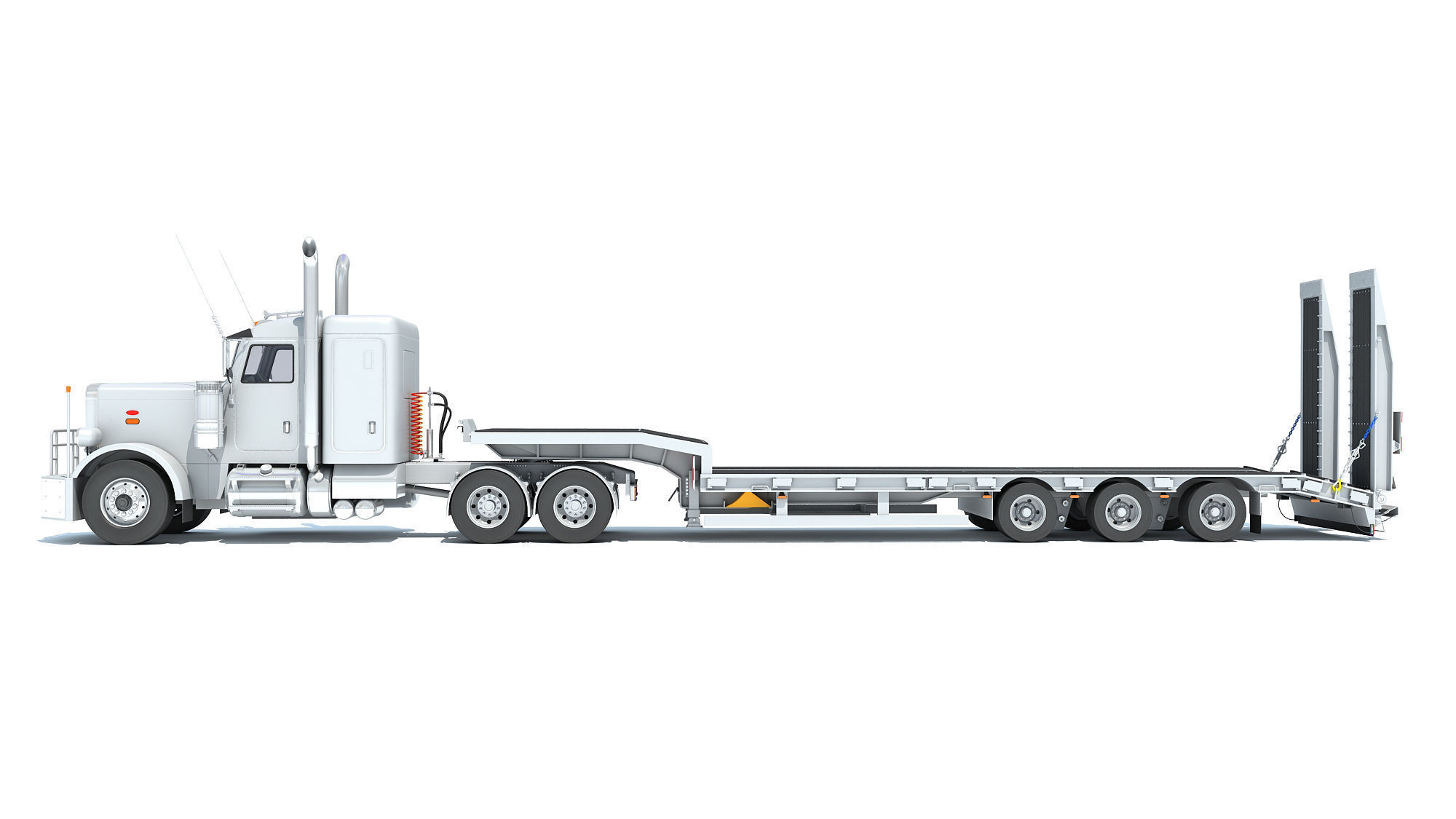Semi-Truck with Platform Trailer 3D model_1