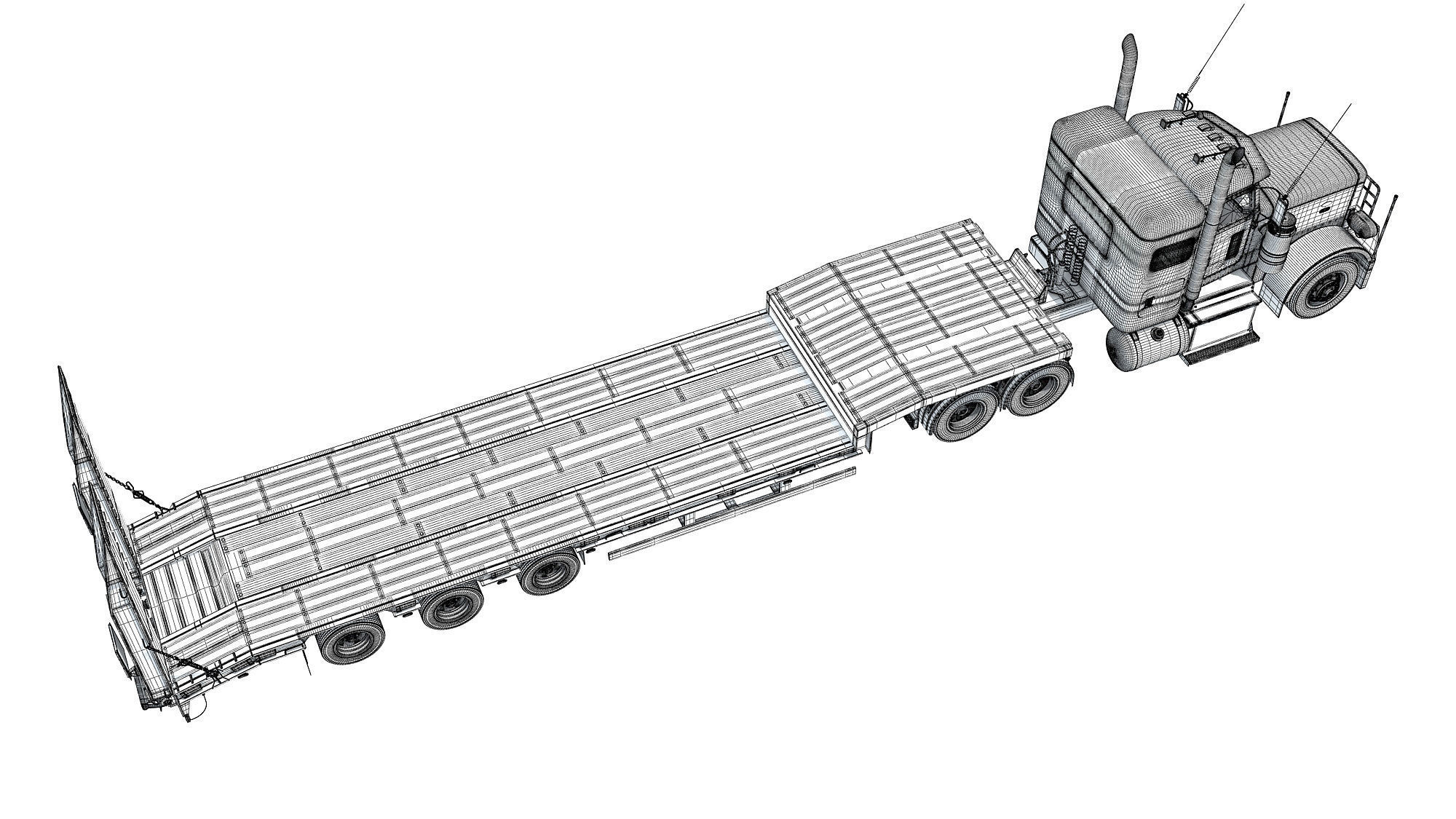Semi-Truck with Platform Trailer 3D model_18