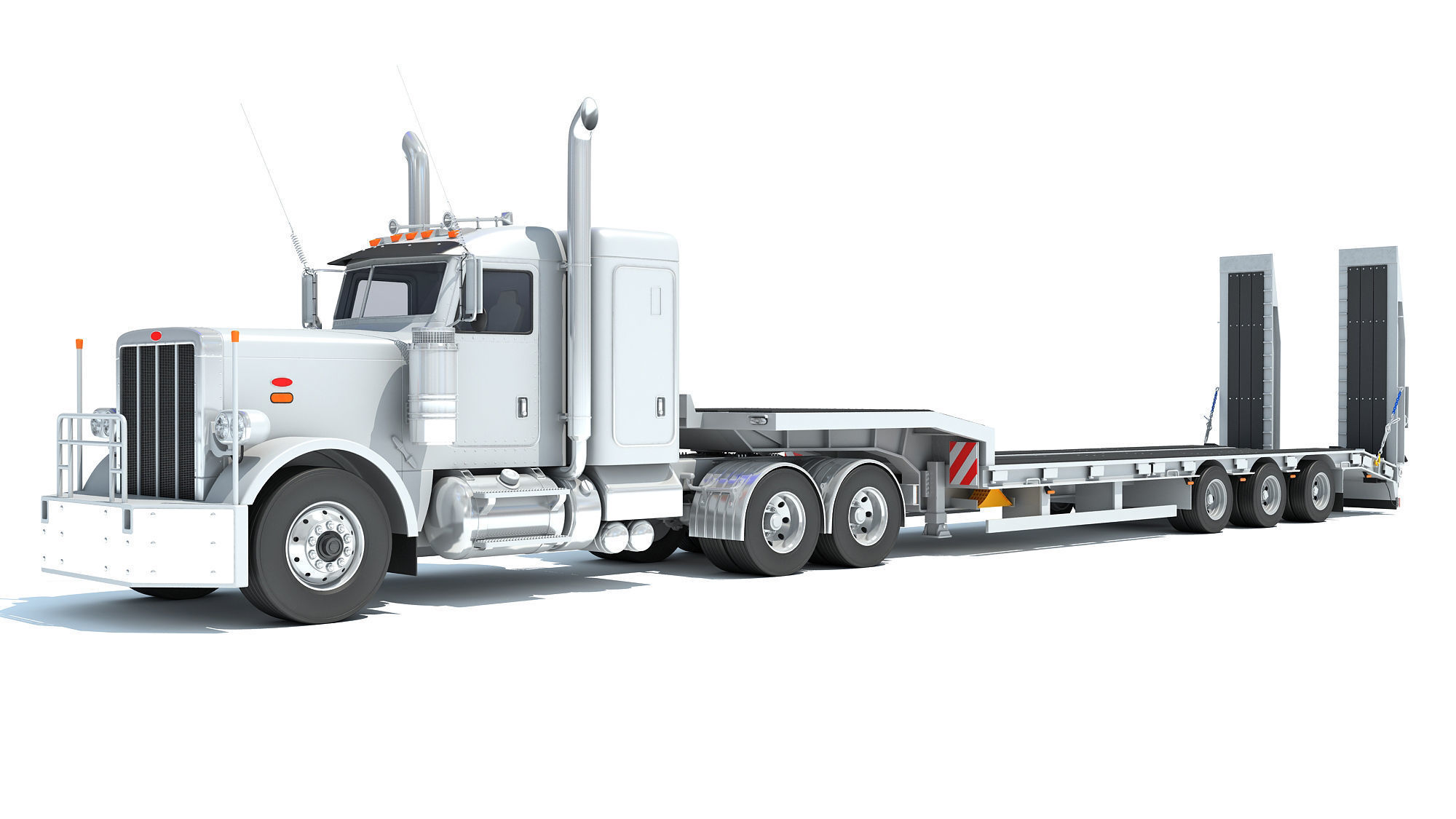 Semi-Truck with Platform Trailer 3D model_10
