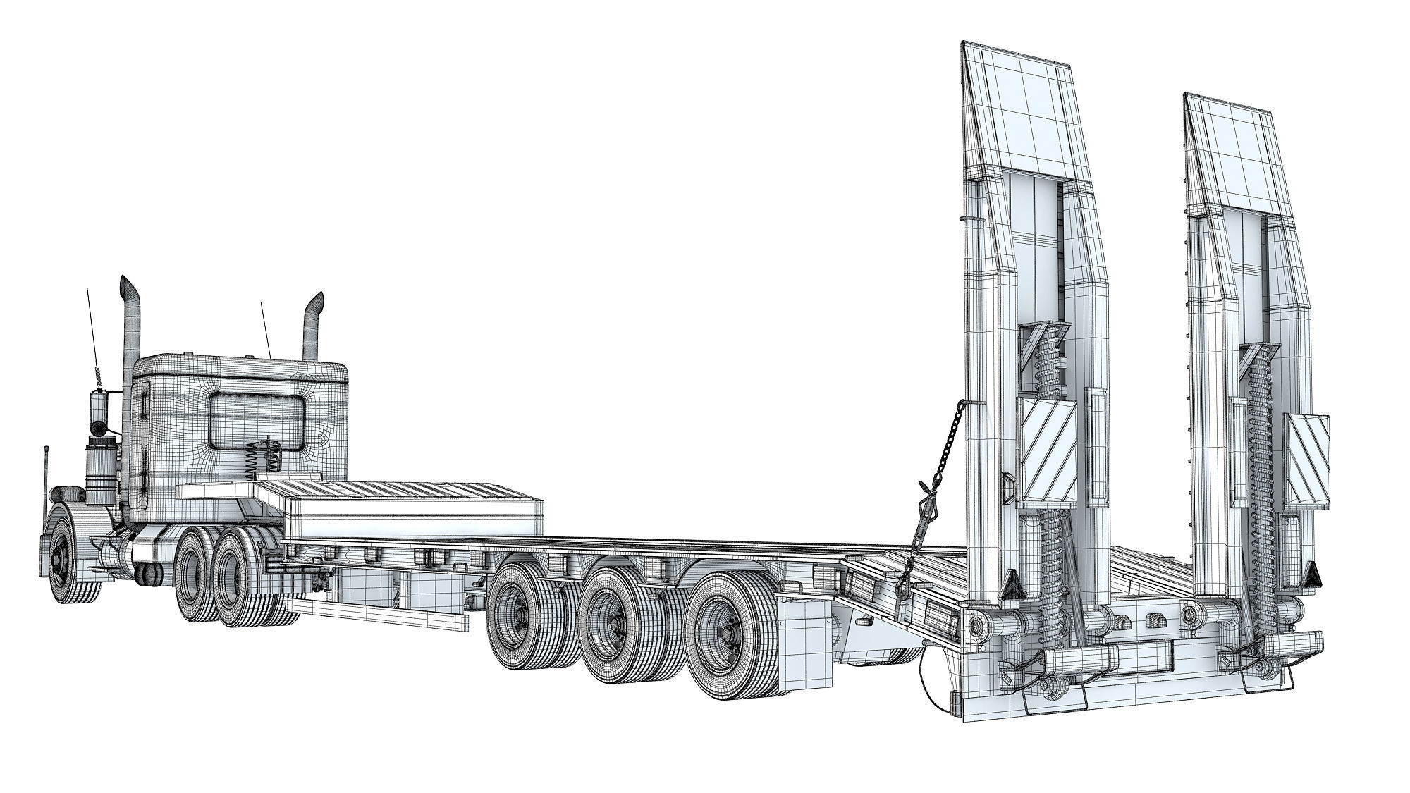 Semi-Truck with Platform Trailer 3D model_17