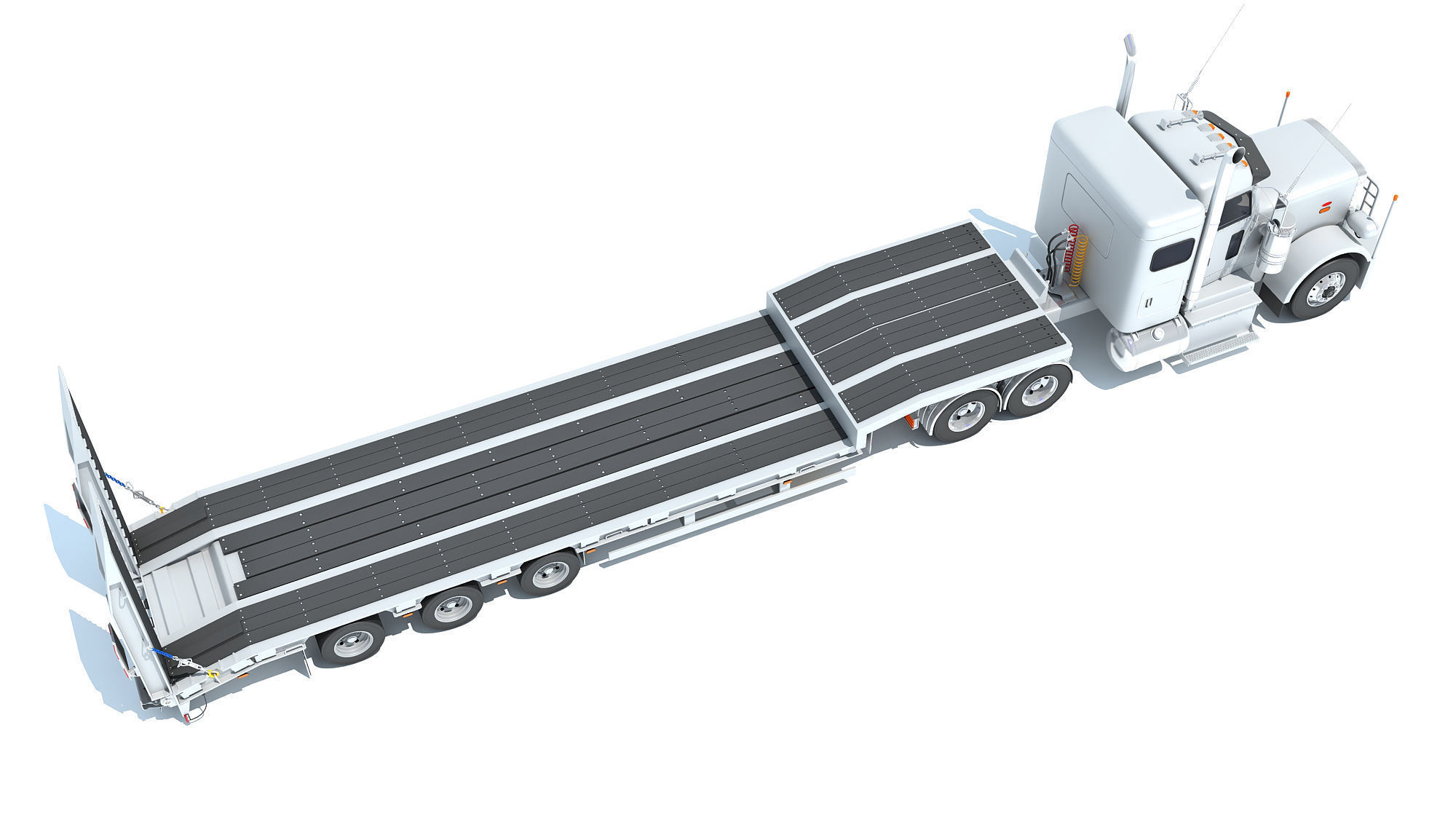 Semi-Truck with Platform Trailer 3D model_6