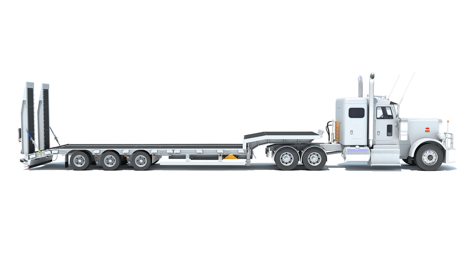 Semi-Truck with Platform Trailer 3D model_5