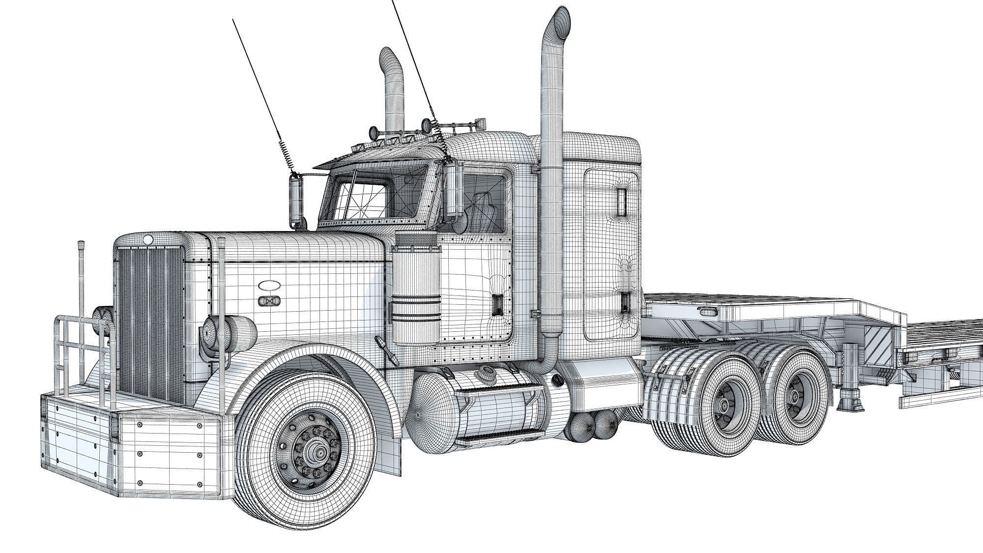 Semi-Truck with Platform Trailer 3D model_19