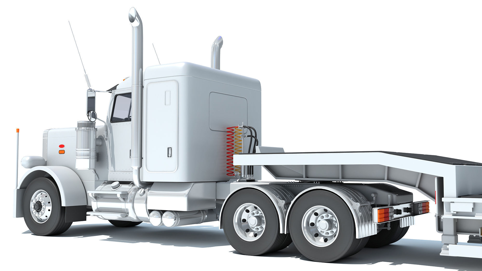 Semi-Truck with Platform Trailer 3D model_13