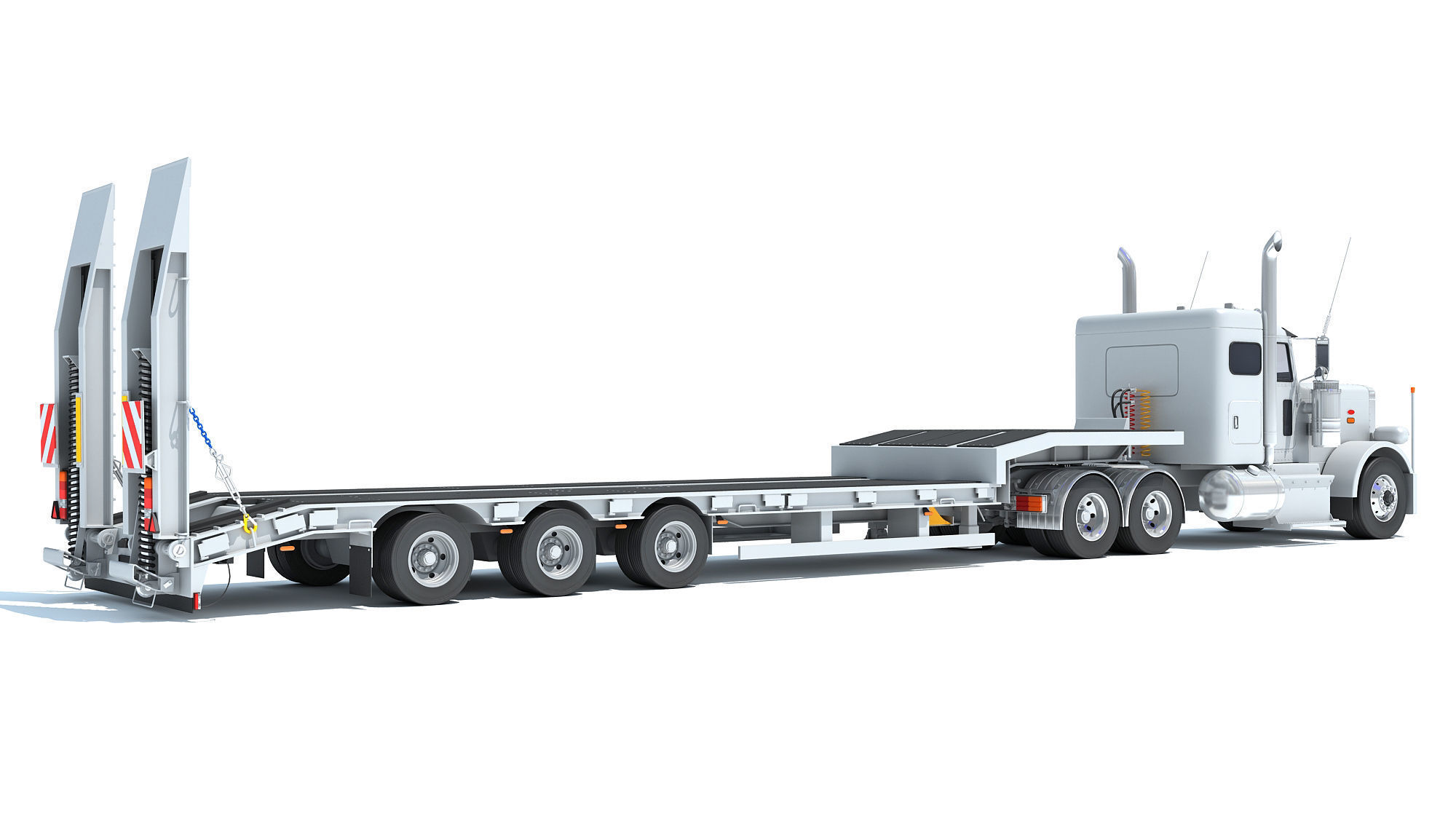 Semi-Truck with Platform Trailer 3D model_4