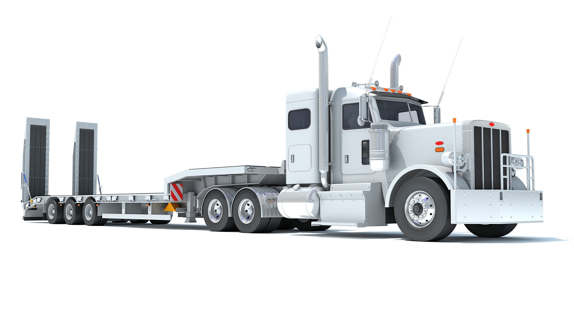 Semi-Truck with Platform Trailer 3D model_8