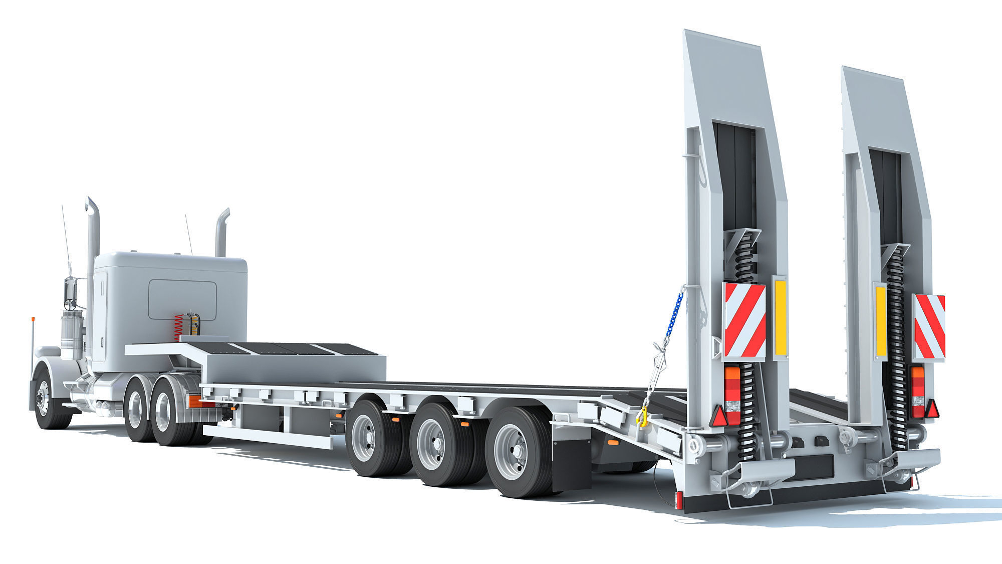 Semi-Truck with Platform Trailer 3D model_3