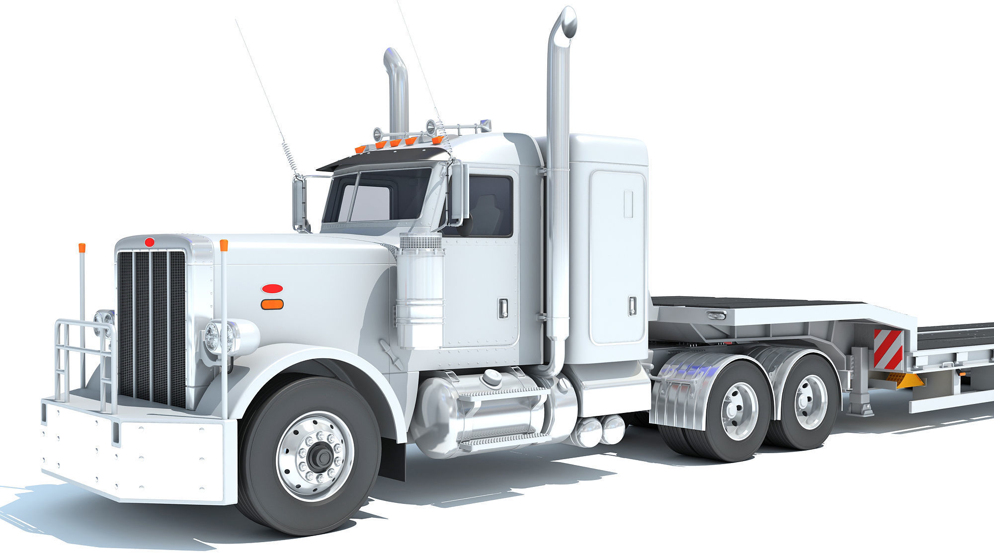 Semi-Truck with Platform Trailer 3D model_12