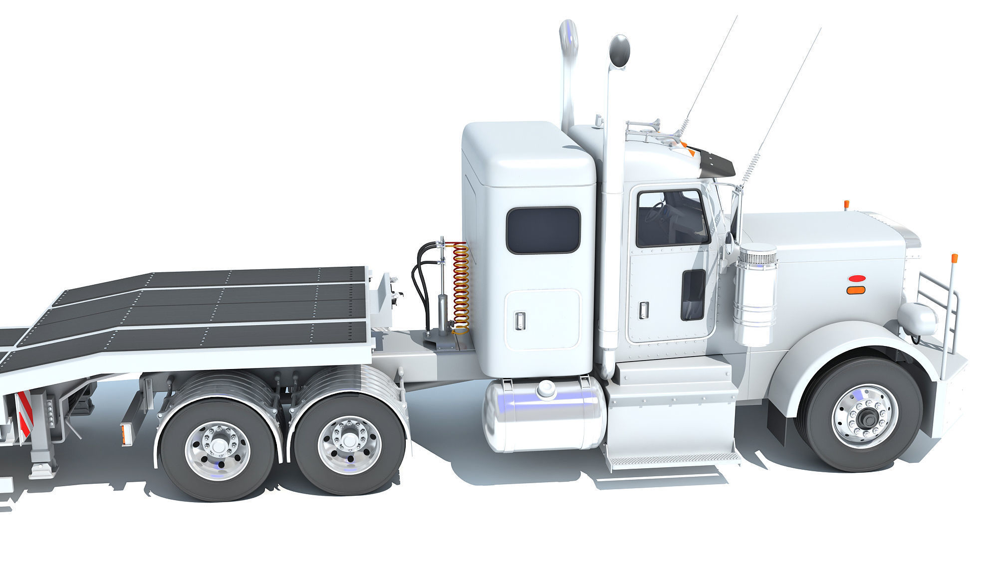 Semi-Truck with Platform Trailer 3D model_14