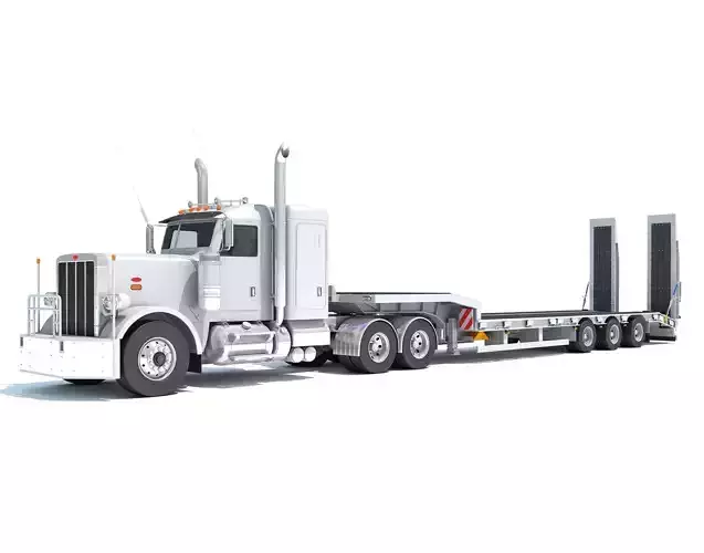 Semi-Truck with Platform Trailer 3D model