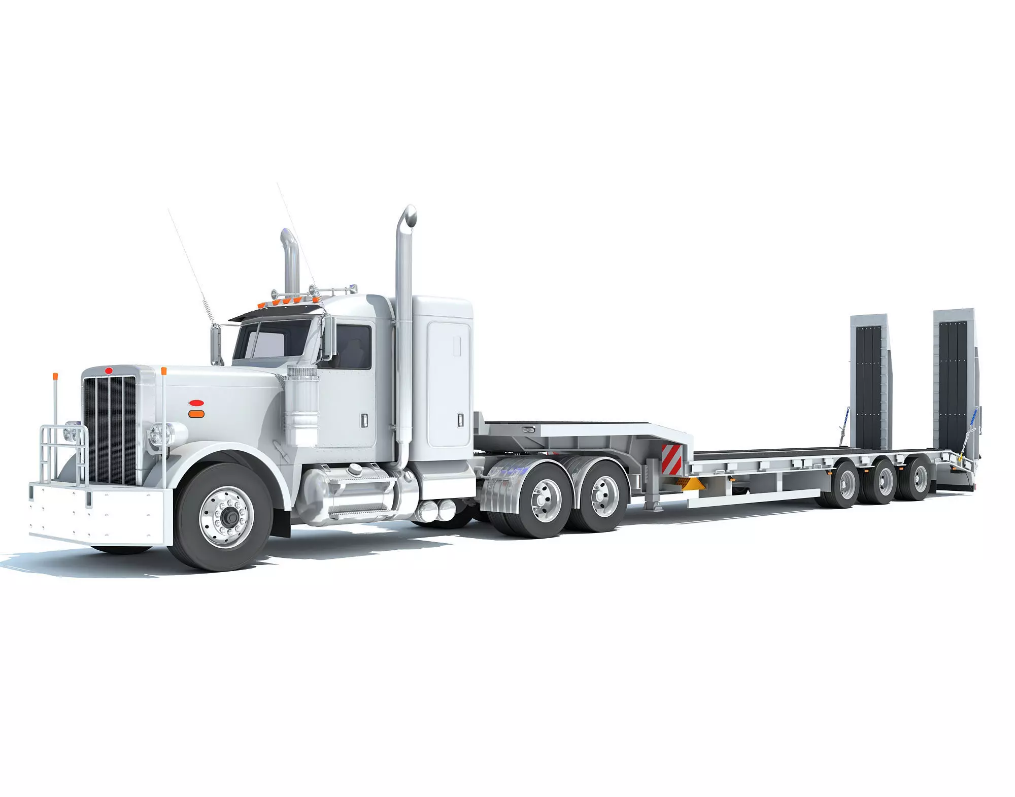 Semi-Truck with Platform Trailer 3D model_0