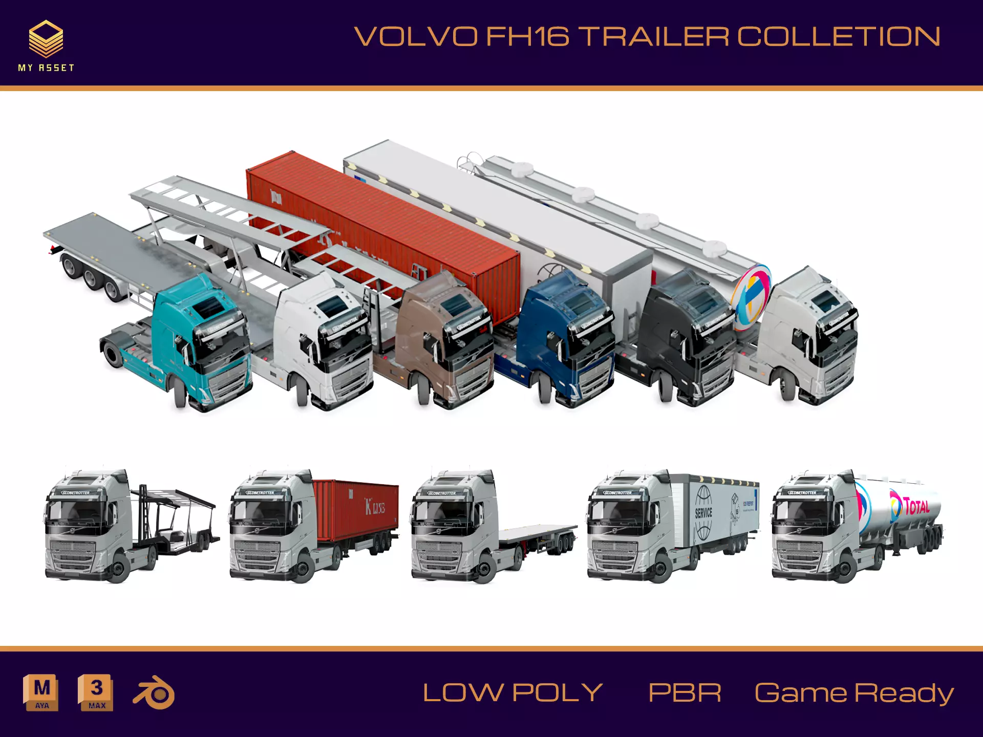 Volvo FH16 Trailer Collection Low-poly 3D model_0