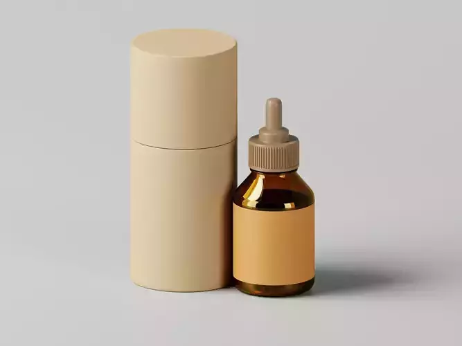 Amber Dropper Bottle with Kraft Paper Tube 3D Model