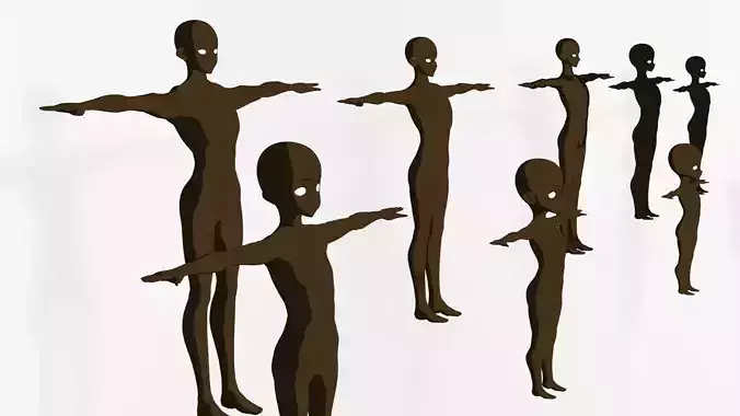 Base Meshes Black Male models Rigged - Manga - Baby to Adult