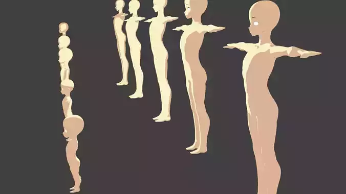 Base meshes male models rigged manga pack x10 - baby to adult