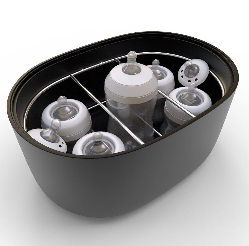 Set of Baby bottles with sterilizer Low-poly 3D model_1