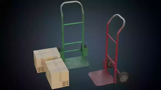 Hand Truck And Boxes 5B Low-poly 3D model