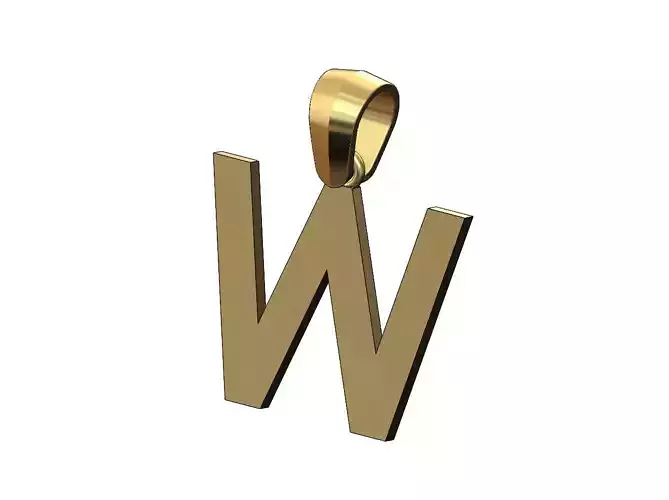 Simple W initial letter dashing font pendant charm with bail
