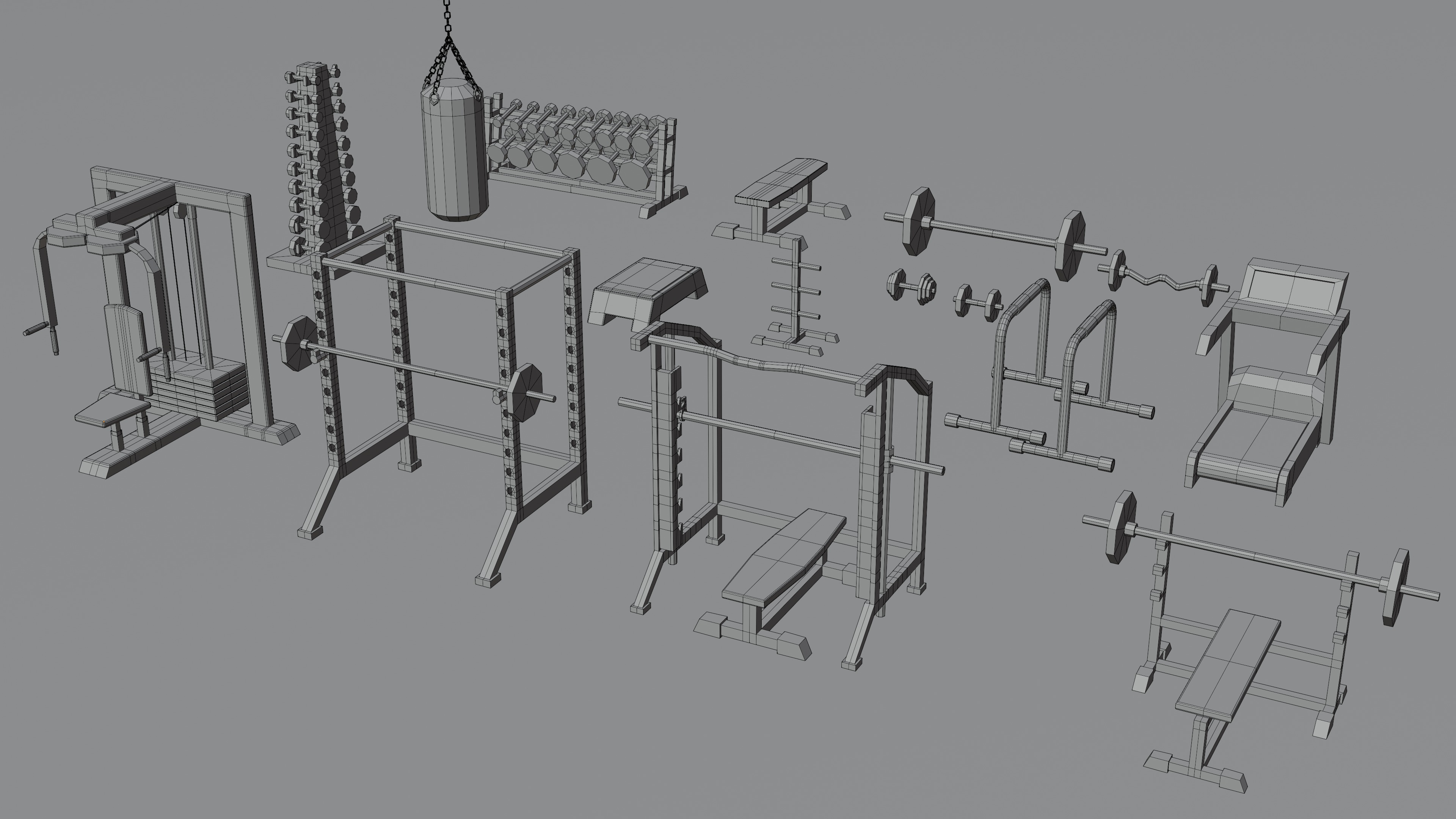 Low Poly Gym Equipment Low-poly 3D model_17