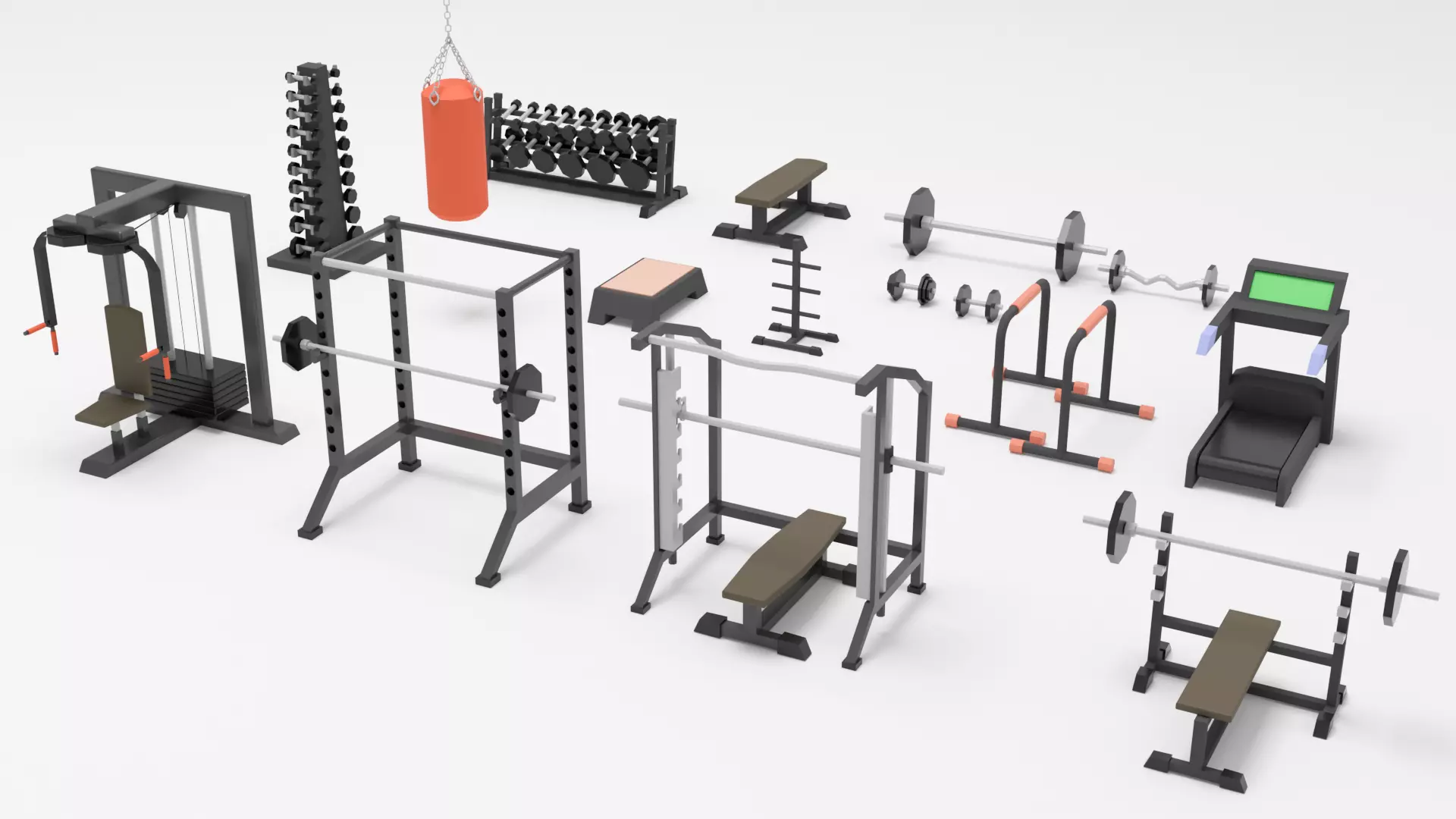 Low Poly Gym Equipment Low-poly 3D model_0
