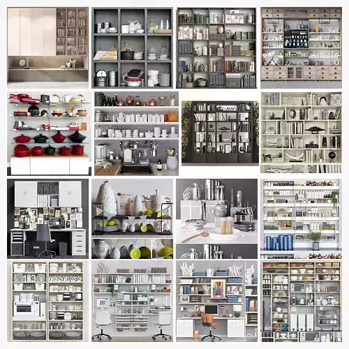 Large set of sets with books cabinets decor and dishes 