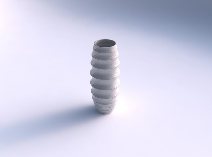 Vase tall twisted with horizontal dents and twisted diagonal lines