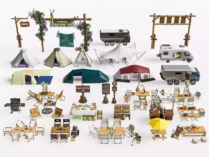 Camping Outdoor Gear pack 2 3D model