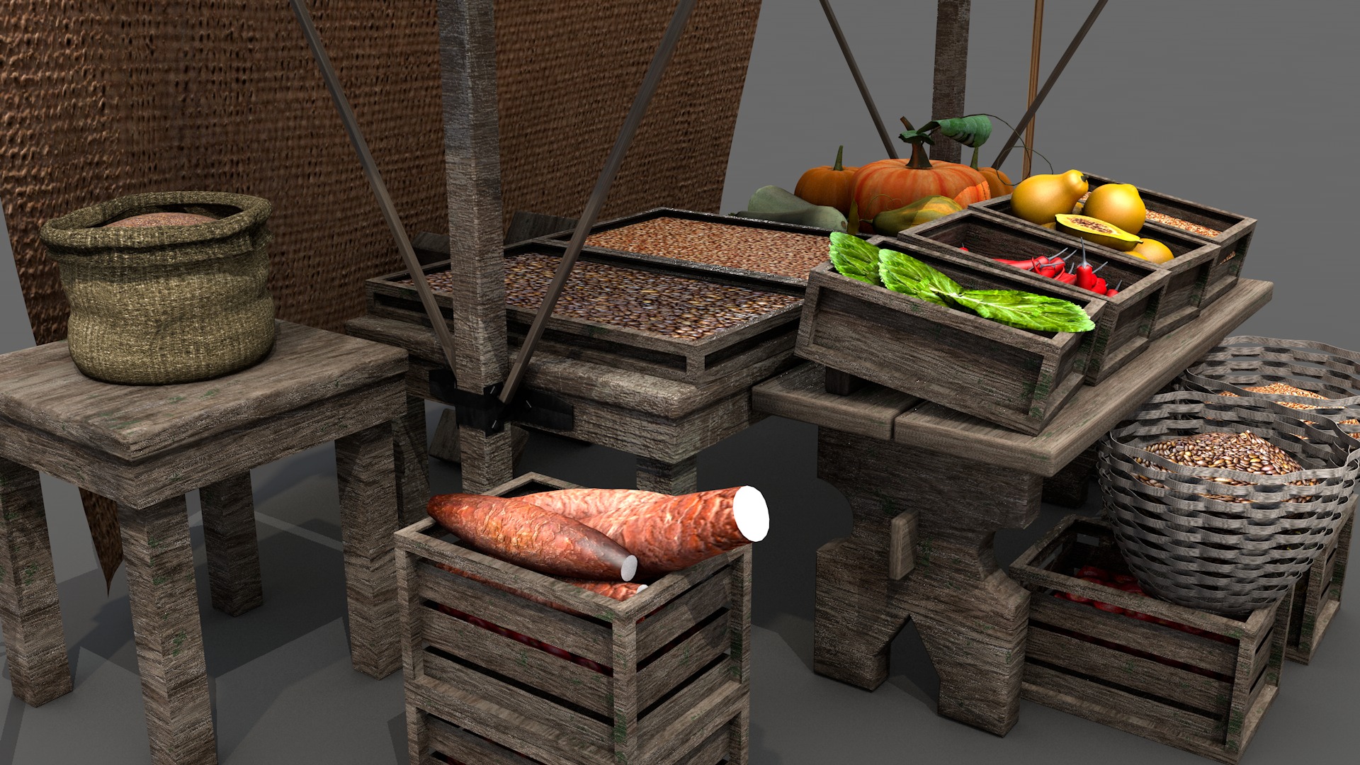Medieval Market Stall 01 3D model_1