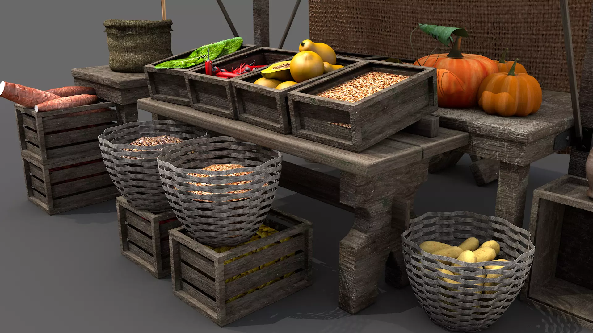 Medieval Market Stall 01 3D model_0
