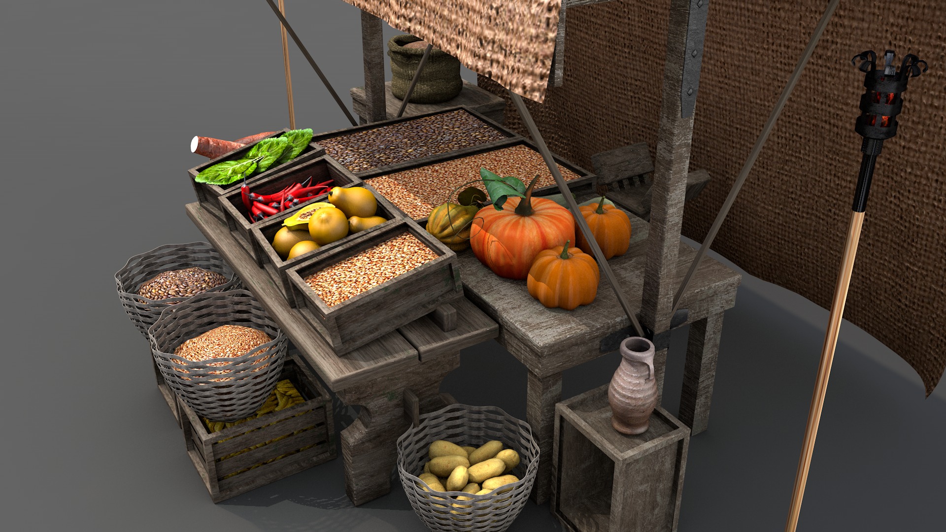 Medieval Market Stall 01 3D model_2