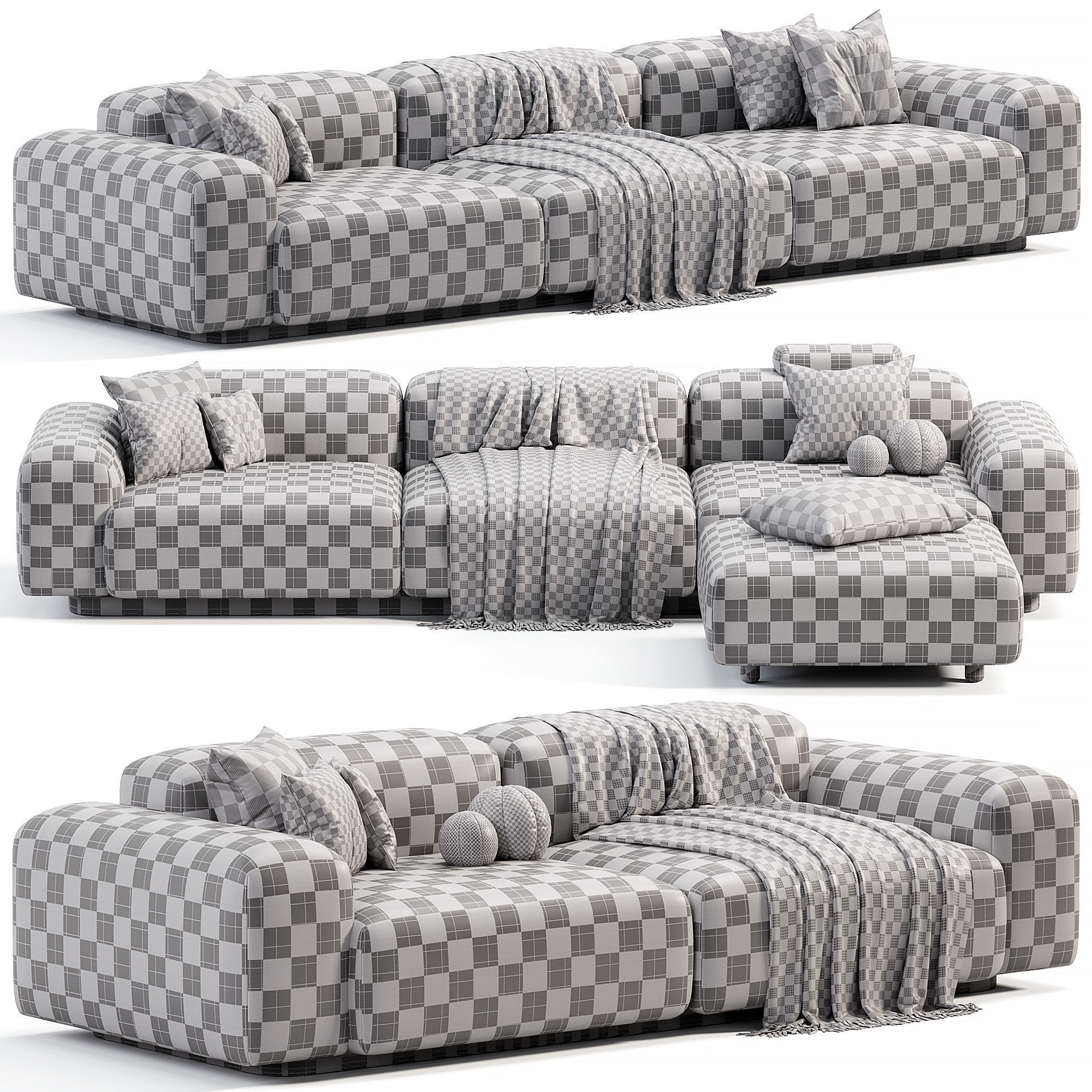Soft Modular Sofa Low-poly 3D model_7