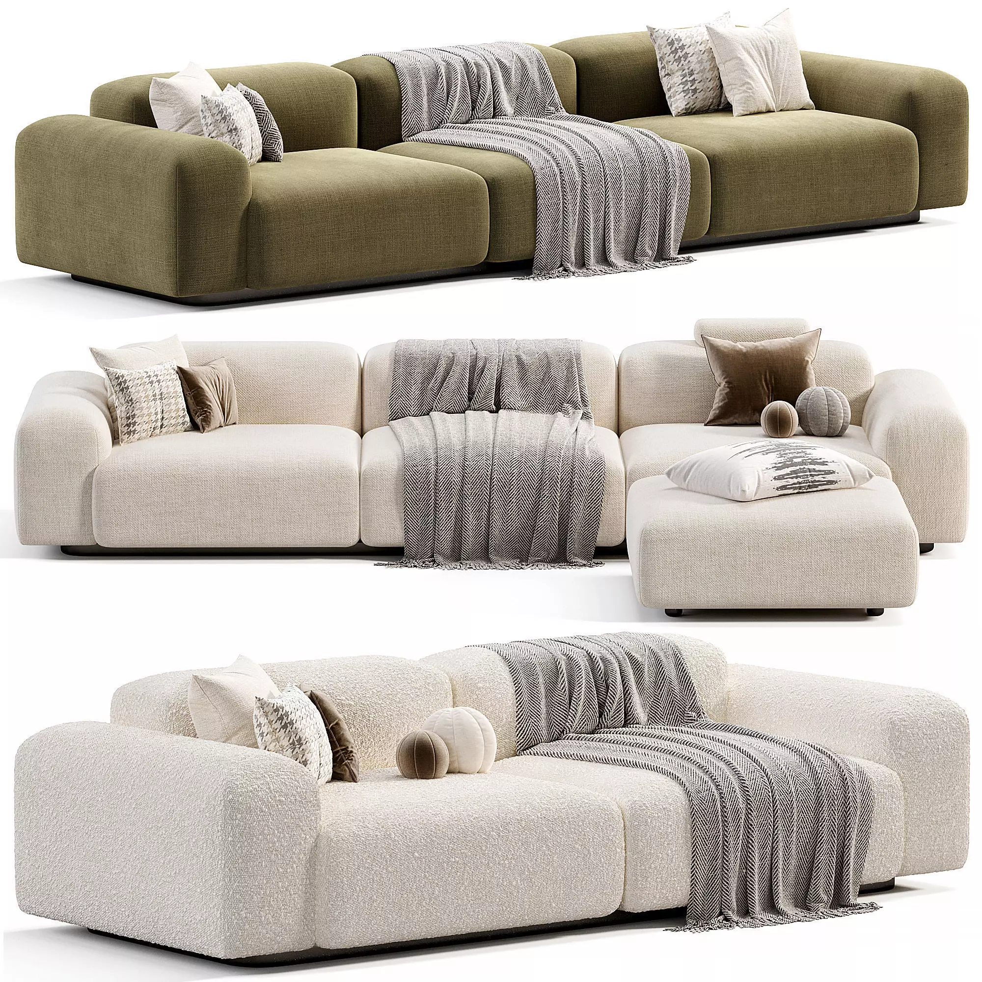 Soft Modular Sofa Low-poly 3D model_0