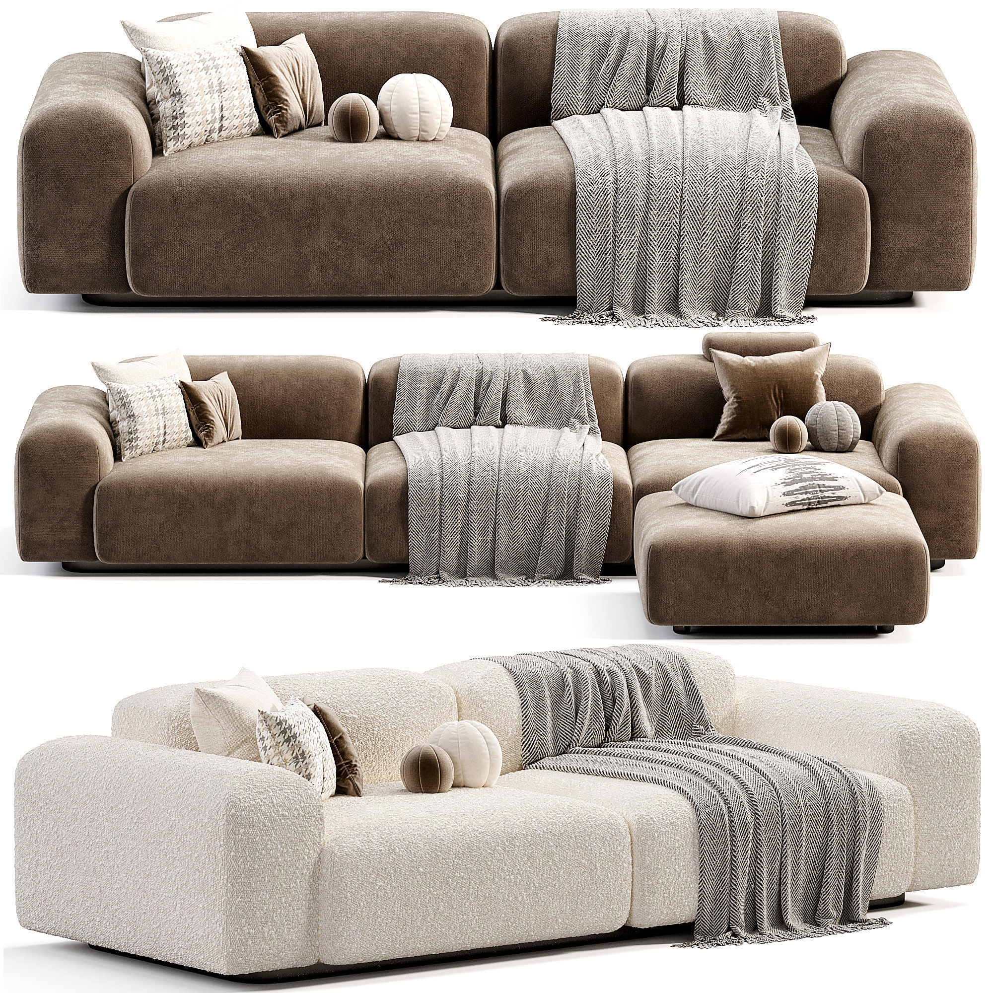 Soft Modular Sofa Low-poly 3D model_2