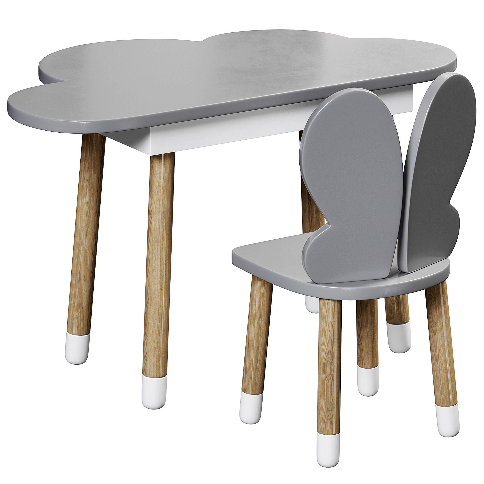 Kid table and chair set Low-poly 3D model_1