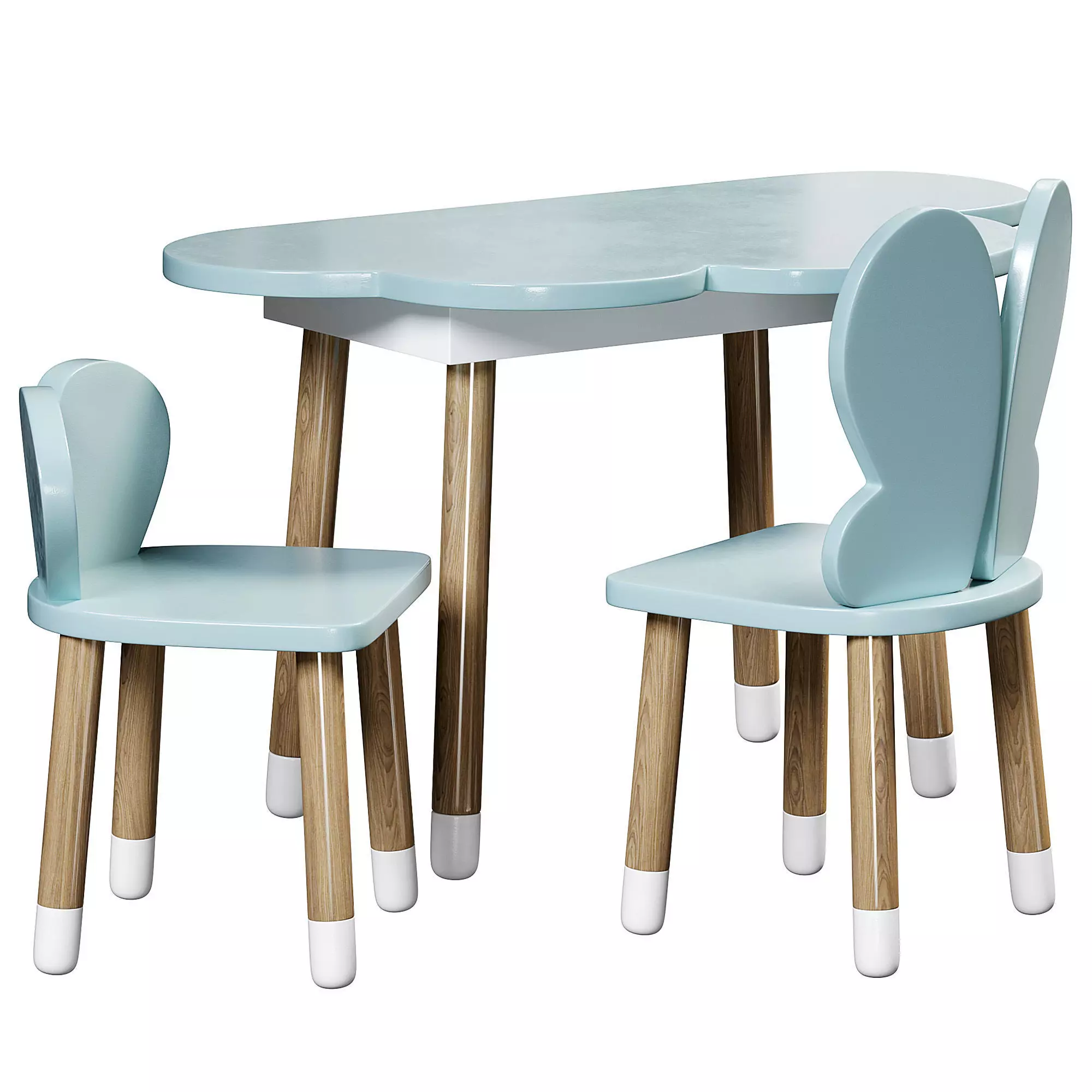 Kid table and chair set Low-poly 3D model_0