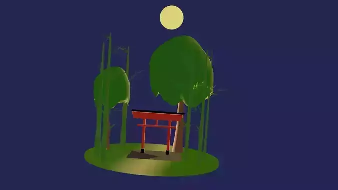 Japanese Torii on a Moonlit Night