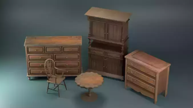 Antique Furniture Pack Game-ready Basic Low-poly 3D model